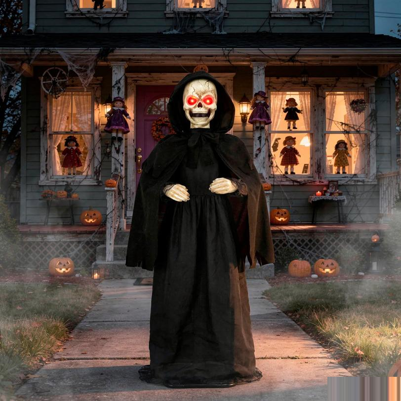 5 Ft. Animated Light-Up LED Standing Doll with Moving Head & Eyes Halloween Decoration