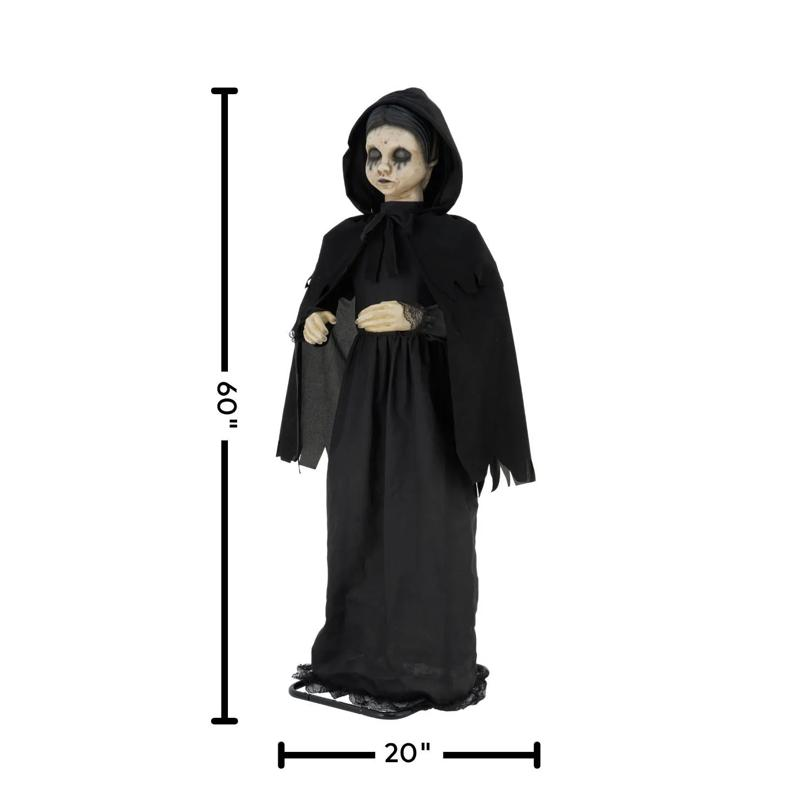 5 Ft. Animated Light-Up LED Standing Doll with Moving Head & Eyes Halloween Decoration