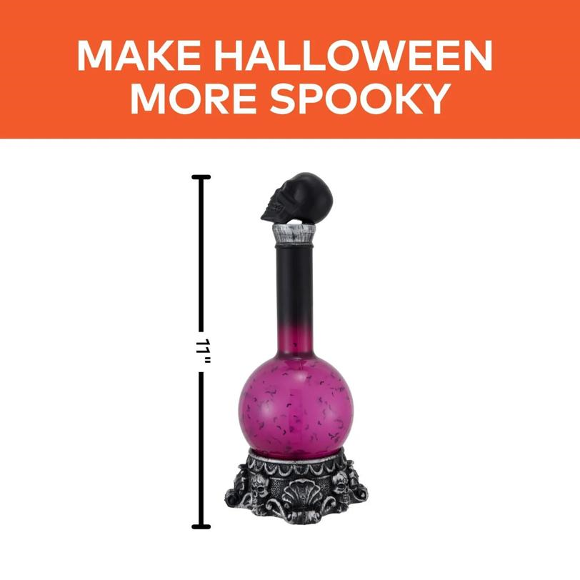 11" Light-Up LED Purple Potion Bottle with Skulls Halloween Decoration