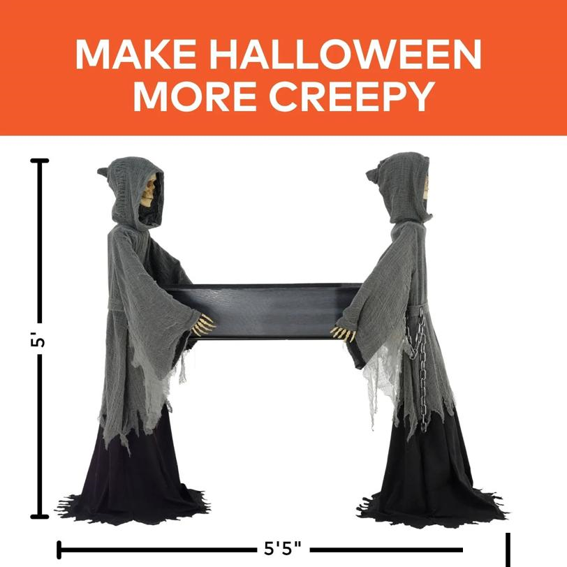 5 Ft. Two Skeleton Reapers Carrying a Coffin Halloween Decoration