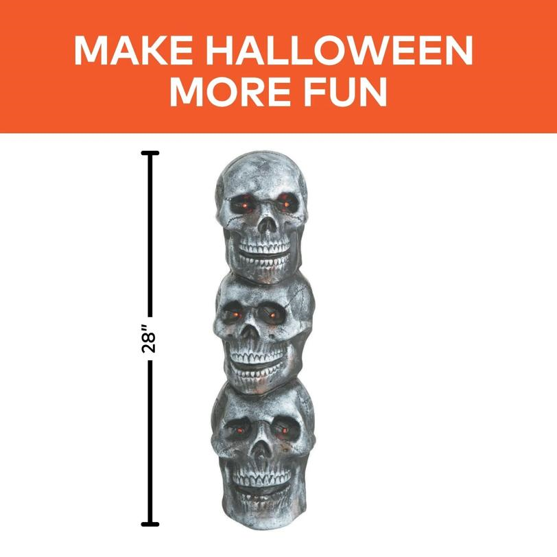 28" Light-Up LED Blow Mold Stack of Skulls Halloween Decoration