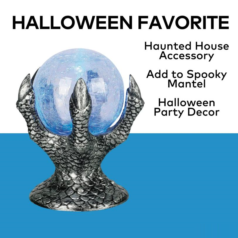 Light-Up Mystic Crystal Ball on Hand Halloween Tabletop Decoration 6 1/2"