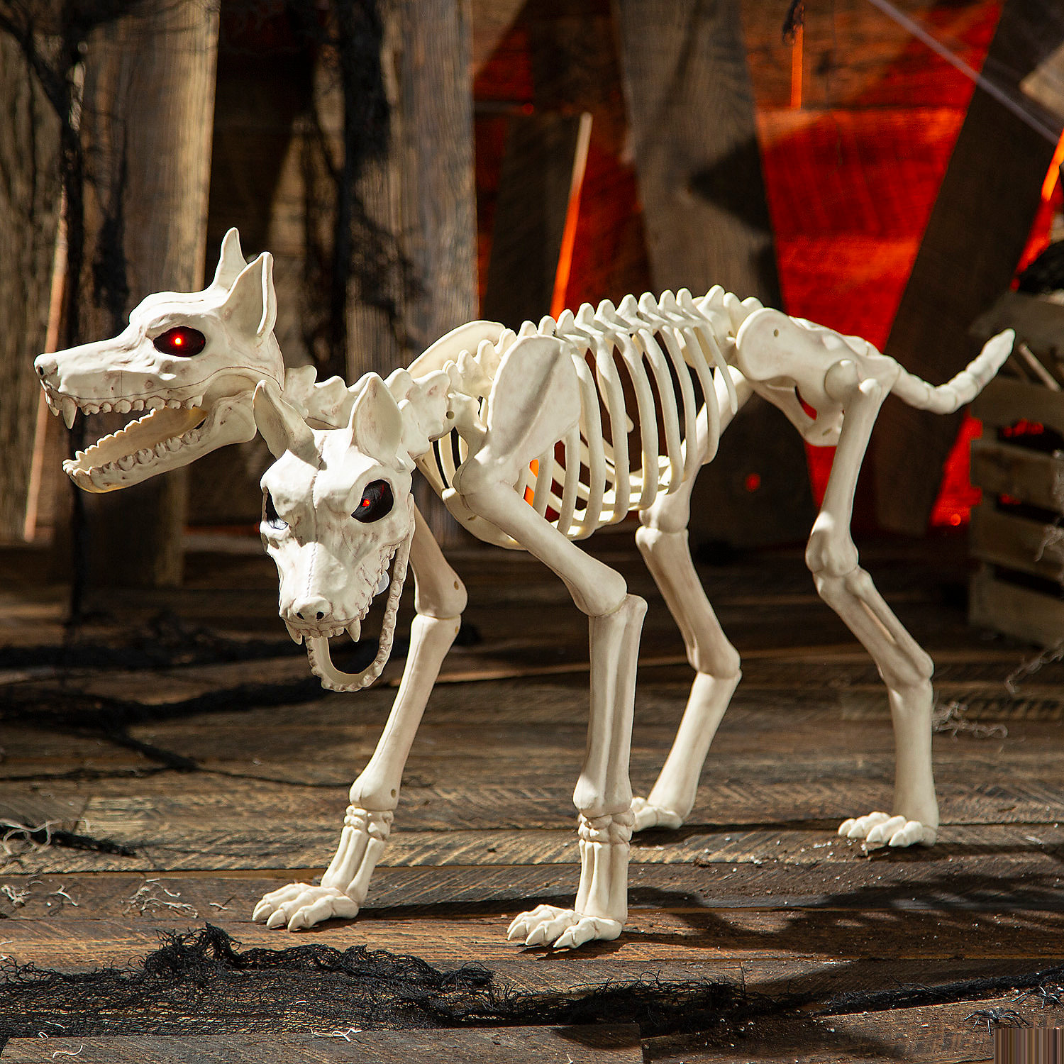 Animated Two-Headed Doberman Dog Skeleton Halloween Decoration 37 3/4