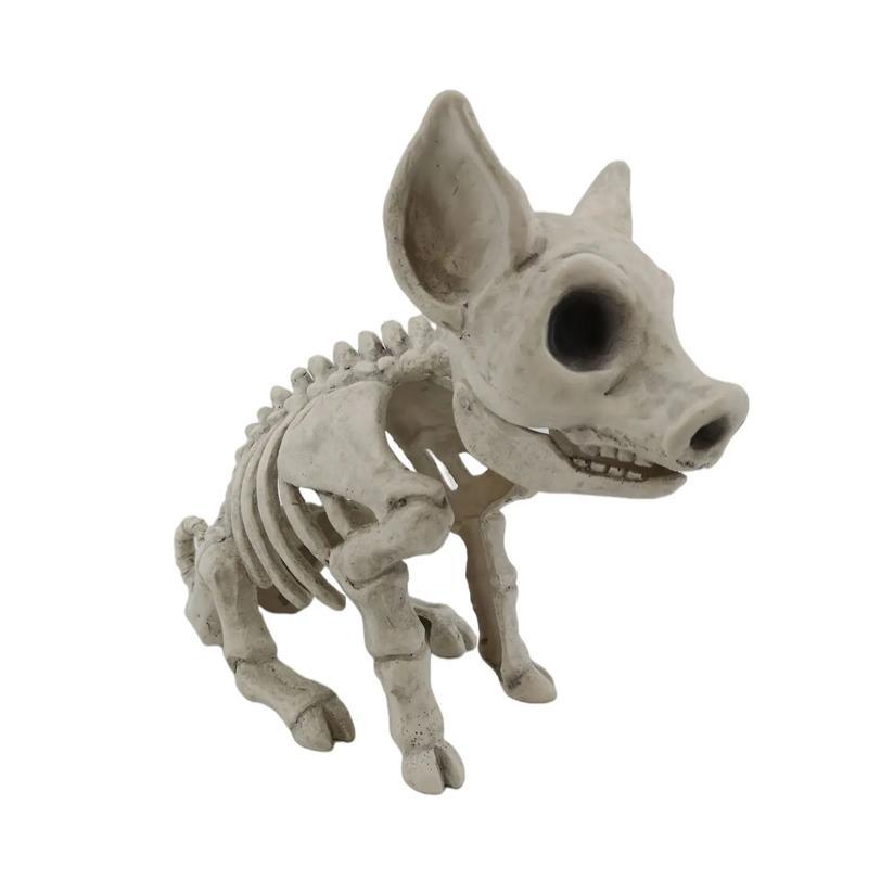 9 3/4" Sitting Pig Plastic Skeleton Halloween Tabletop Decoration