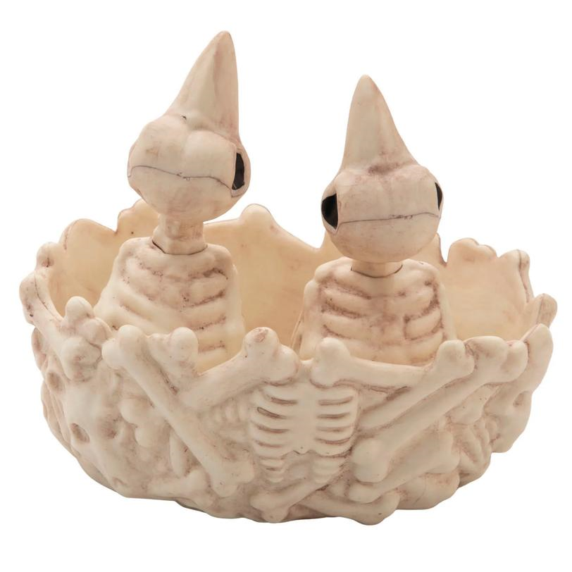 5 1/2" Bone Bird Nest with Baby Bird Skeletons Halloween Decoration