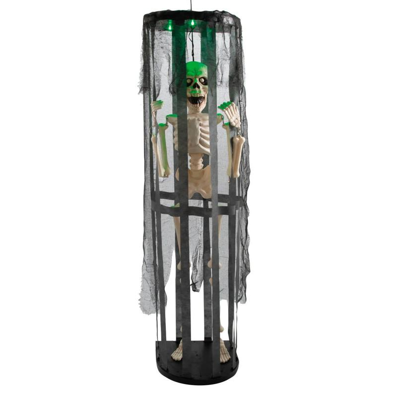 40" Animated Light-Up Skeleton in a Shaking Cage Halloween Decoration