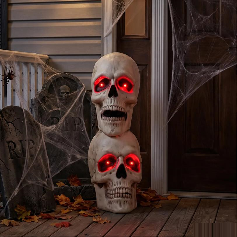 Creepy Bones Plastic Human Skull Stack Halloween Decoration 10"