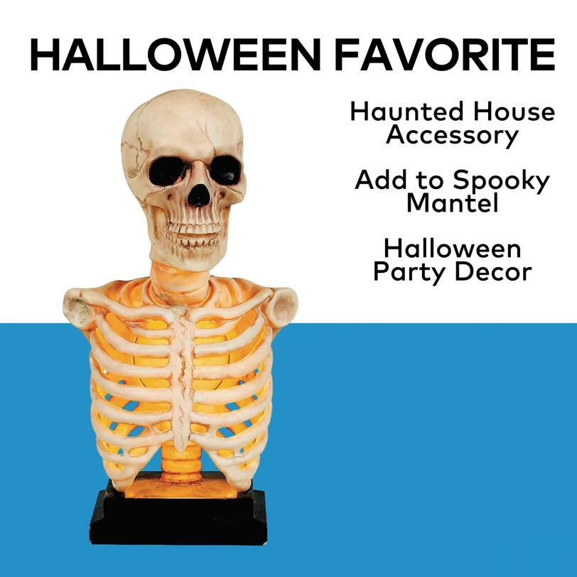 Skeleton Bust on Stand Halloween Tabletop Decoration, 16"