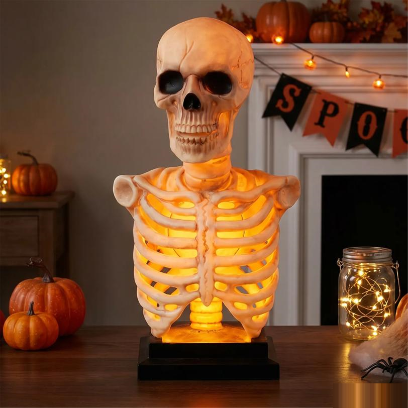 Skeleton Bust on Stand Halloween Tabletop Decoration, 16"