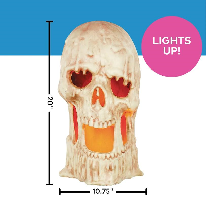 Light-Up Flaming Large Plastic Skull Halloween Tabletop Decoration, 20" x 10 3/4"