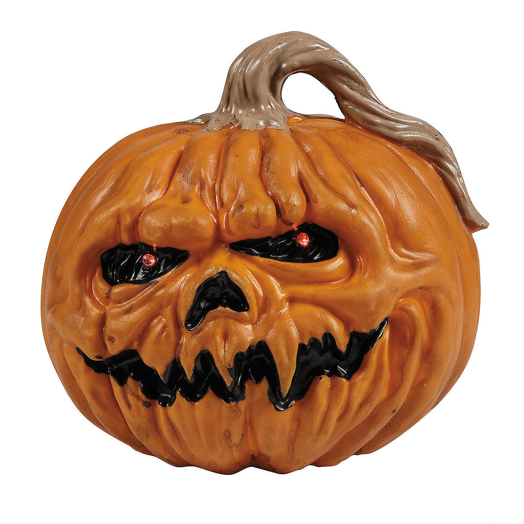 Light-Up Creepy Plastic Pumpkin with Sound Halloween Decoration 8 1/4"