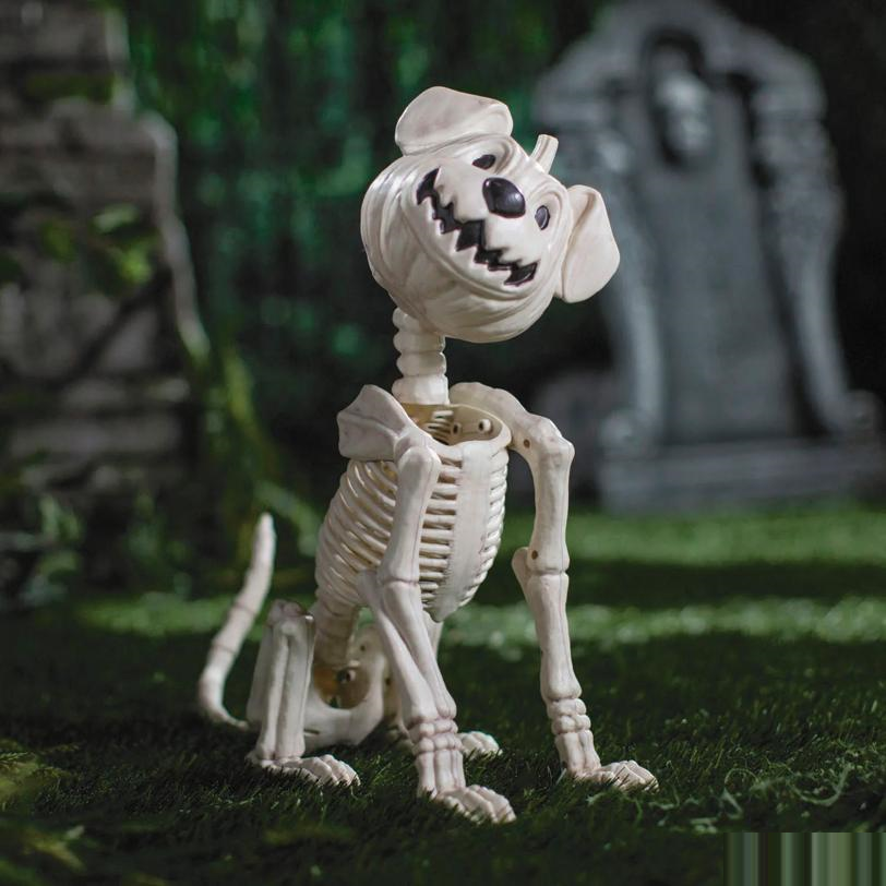 24 1/4" Sitting Pumpkin-Head Dog Skeleton Halloween Decoration