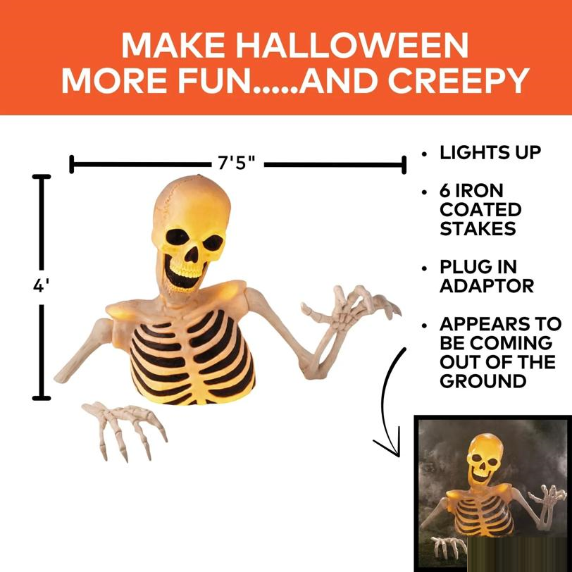 4 Ft. Light-Up Ground Breaking Skeleton Halloween Decoration