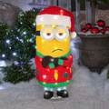 29" Light-Up Minions Kevin in Santa Hat 3D Holiday Tinsel Sculpture Christmas Yard Decoration