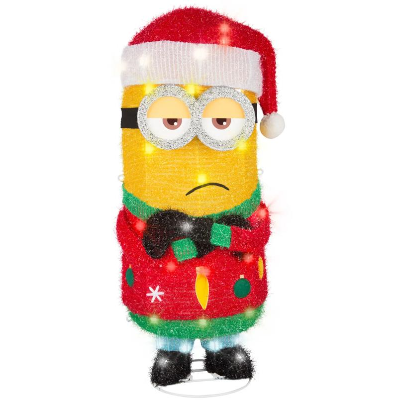 29" Light-Up Minions Kevin in Santa Hat 3D Holiday Tinsel Sculpture Christmas Yard Decoration