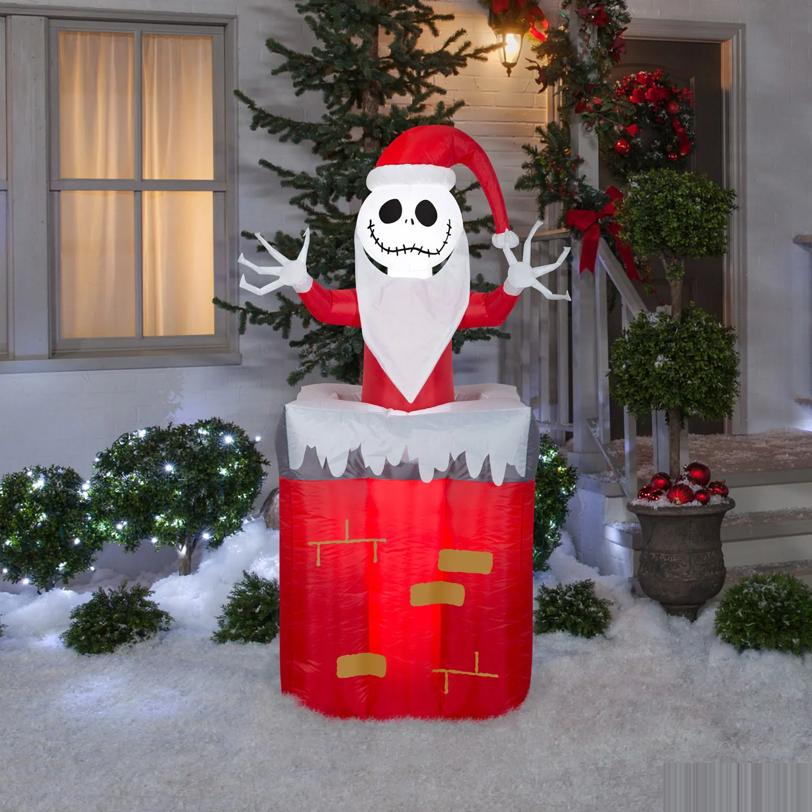 5 Ft. 6" Airblown Inflatable Light-Up The Nightmare Before Christmas Animated Jack Skellington in Chimney Decoration