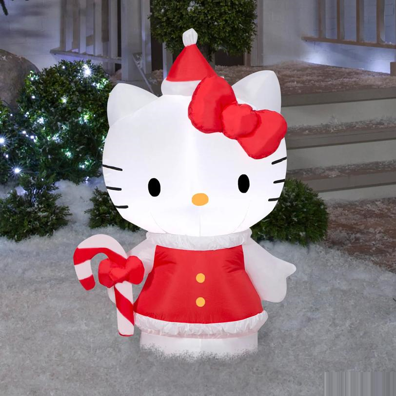 42" Airblown Blowup Inflatable Hello Kitty in Holiday Dress with Built-In Lights Christmas Outdoor Yard Decoration