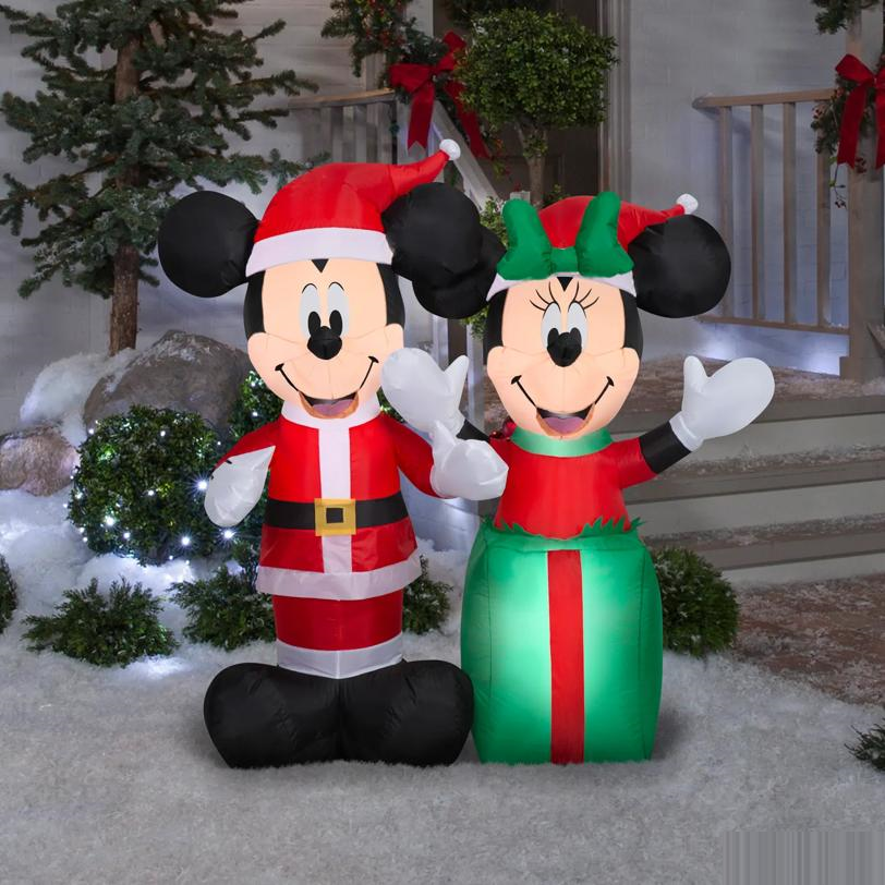 4 Ft. Airblown Blowup Inflatable Santa Mickey & Minnie with Built-In Lights Christmas Outdoor Yard Decoration