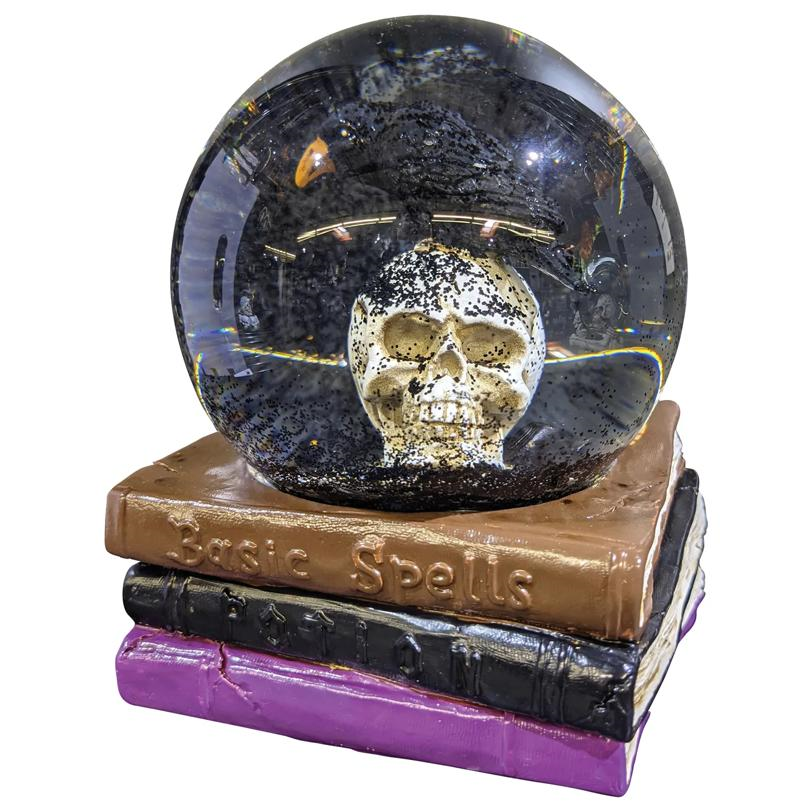 5" Skull Water Globe on Spell Books Halloween Decoration