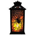 Flaming LED Plastic Lantern with Spider Halloween Decoration 11.5"