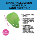Glow-in-the-Dark Skulls Halloween Decoration - Set of 3