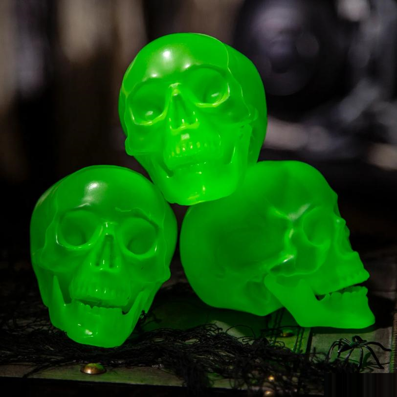 Glow-in-the-Dark Skulls Halloween Decoration - Set of 3