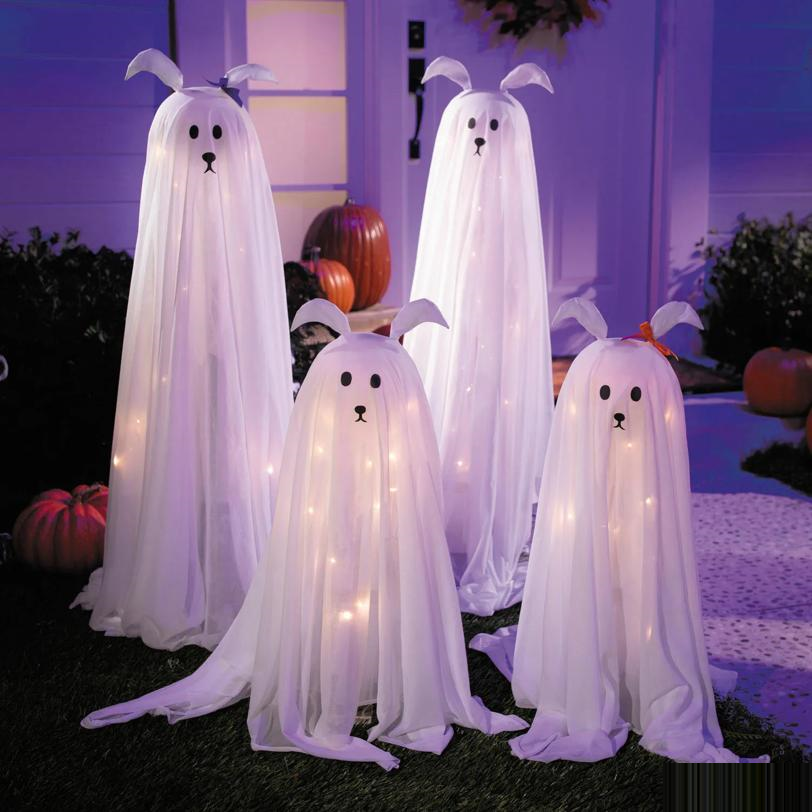 Light-Up Standing Ghostly Dogs Halloween Decoration - Set of 4