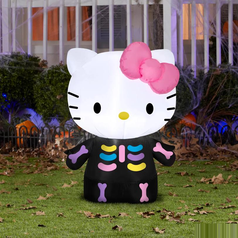 35"Airblown Blowup Inflatable Hello Kitty Neon Skeleton Halloween Outdoor Yard Decoration