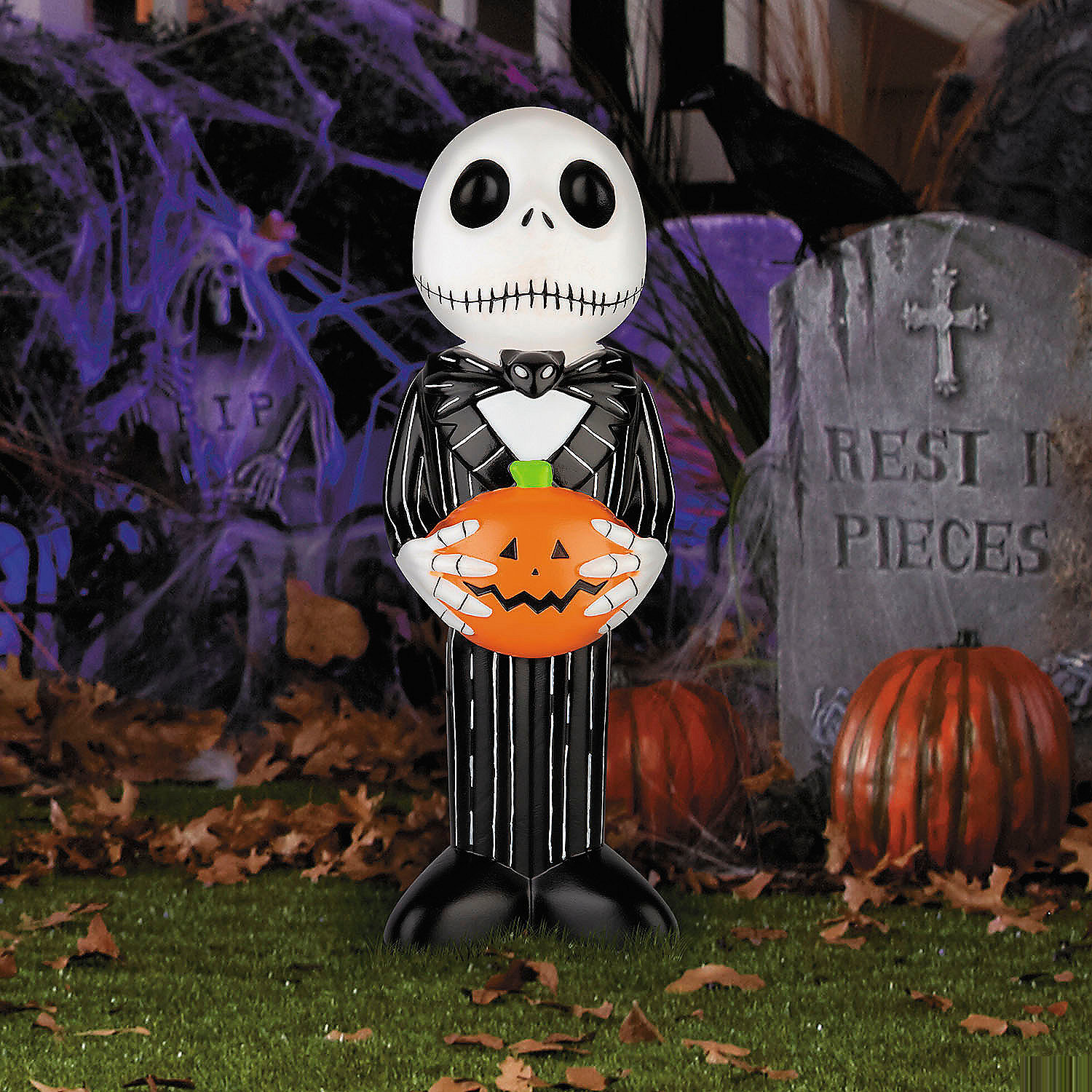 24" Light-Up The Nightmare Before Christmas Jack Skellington with Pumpkin Blow Mold Plastic Outdoor Decoration