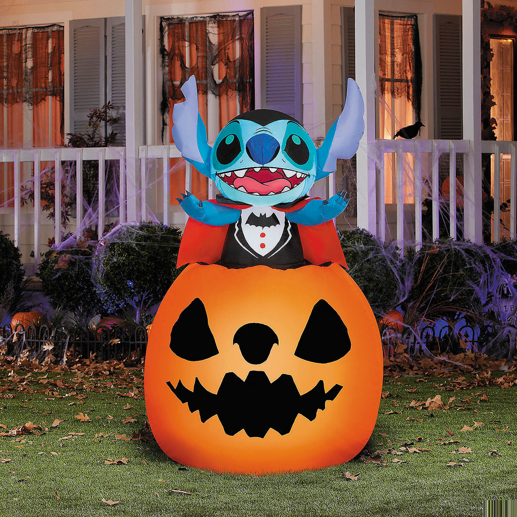 5 Ft. Airblown Inflatable Animated Lilo & Stitch Vampire Stitch with Jack-O'-Lantern Halloween Outdoor Yard Decoration