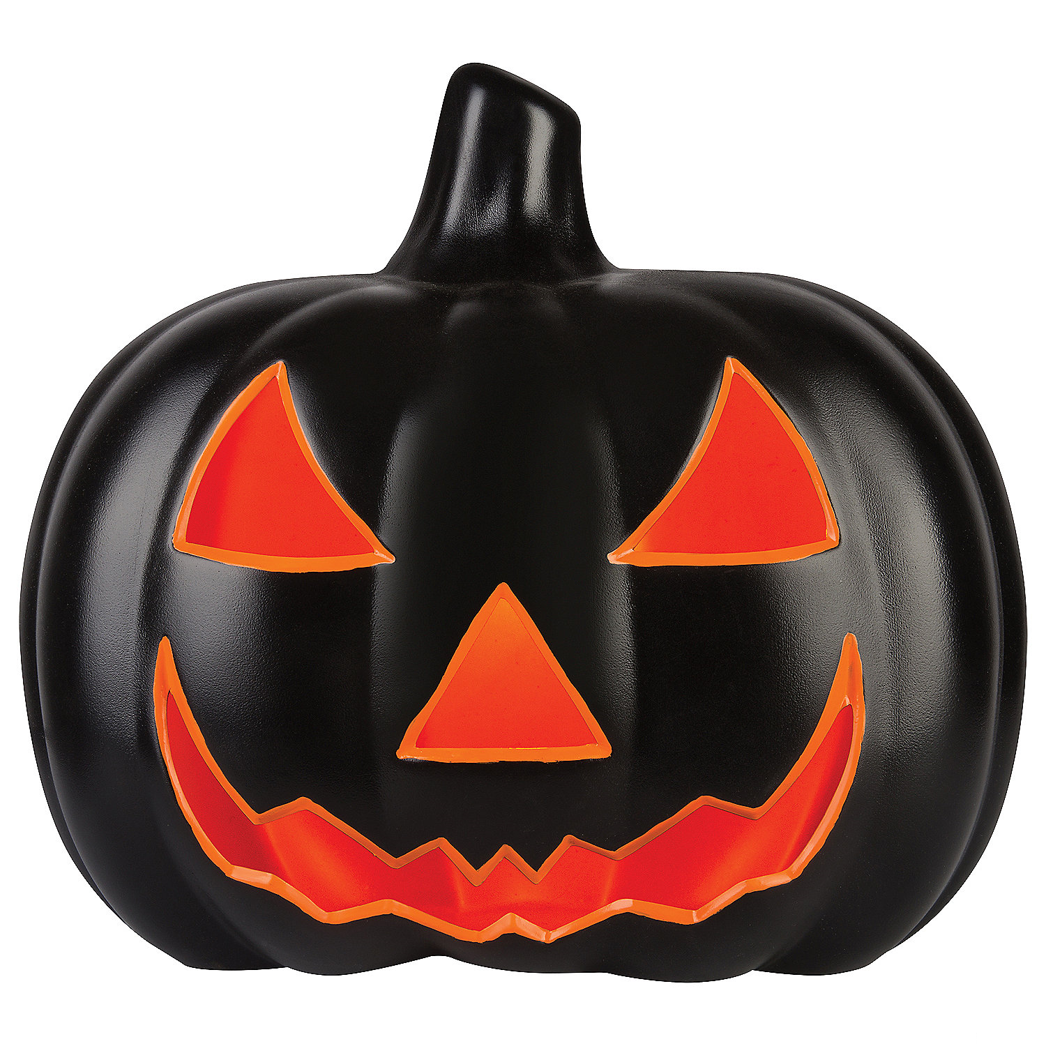 Scary Black Jack O Lantern with Orange Light Halloween Decoration, 17"