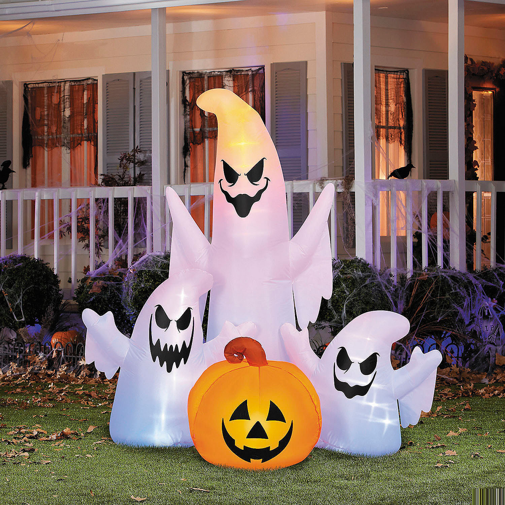 5 Ft. Airblown Inflatable Lightshow Rainbow Wave Ghost Trio with Jack-O'-Lantern Halloween Outdoor Decoration