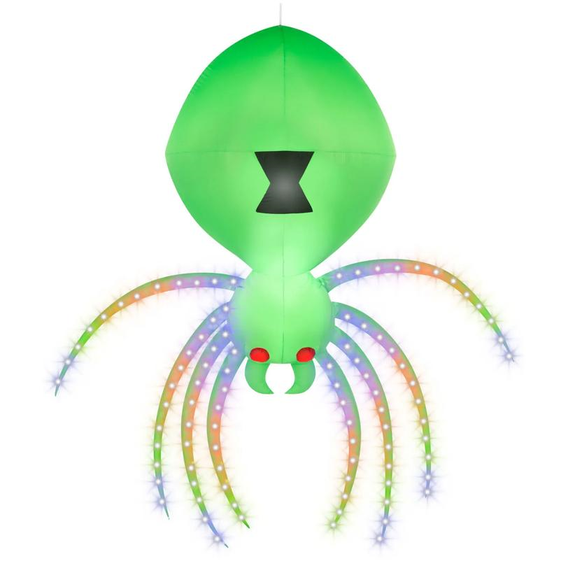 9 Ft. 5" Airblown Inflatable Light-Up Rainbow Wave Lightshow Green Spider Halloween Decoration