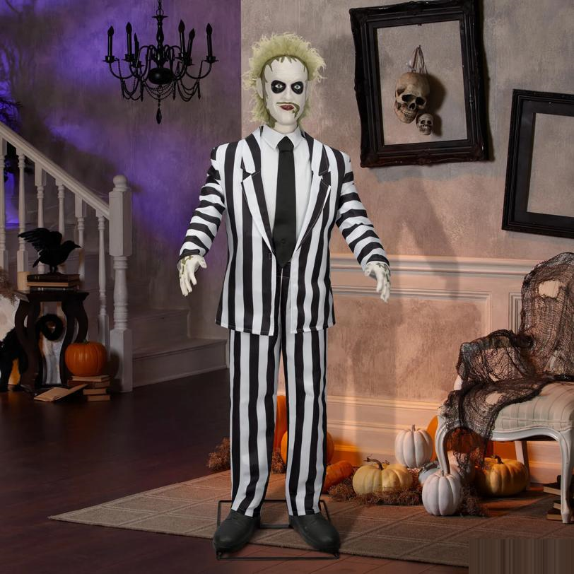 6 Ft. Animated Life-Size Beetlejuice Beetlejuice with 2 Outfits & Sound Halloween Decoration
