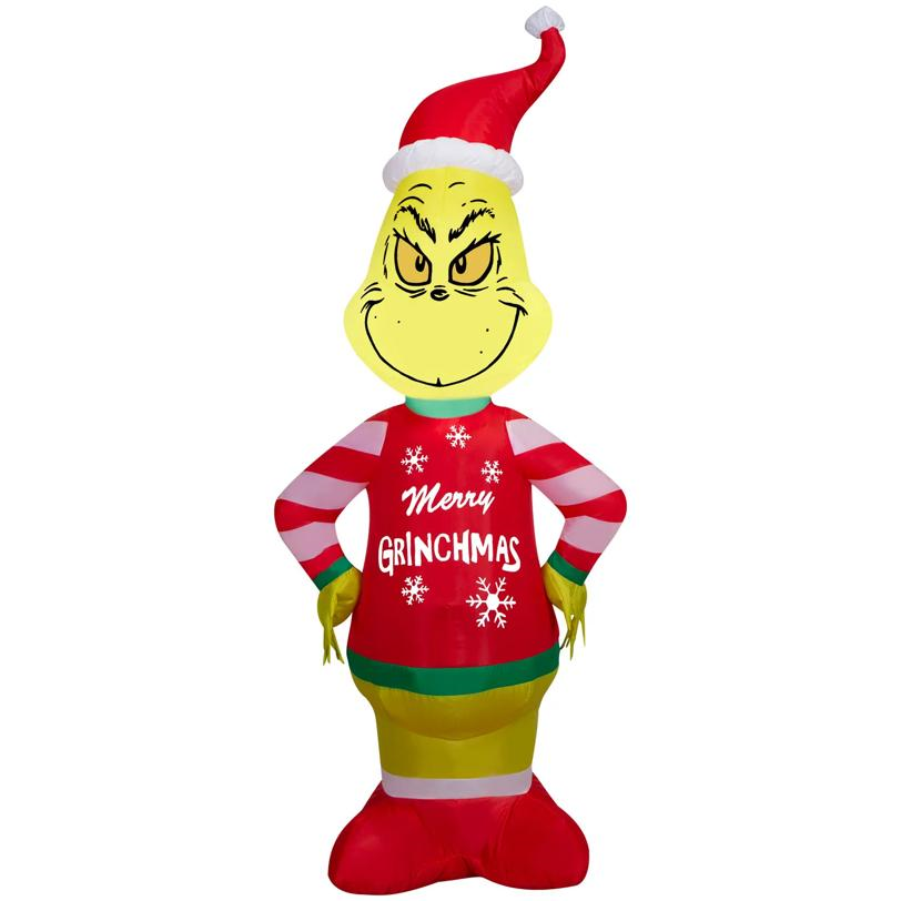 4 Ft. Airblown Blowup Inflatable Grinch with Merry Grinchmas Ugly Sweater & Built-In Lights Christmas Outdoor Yard Decoration