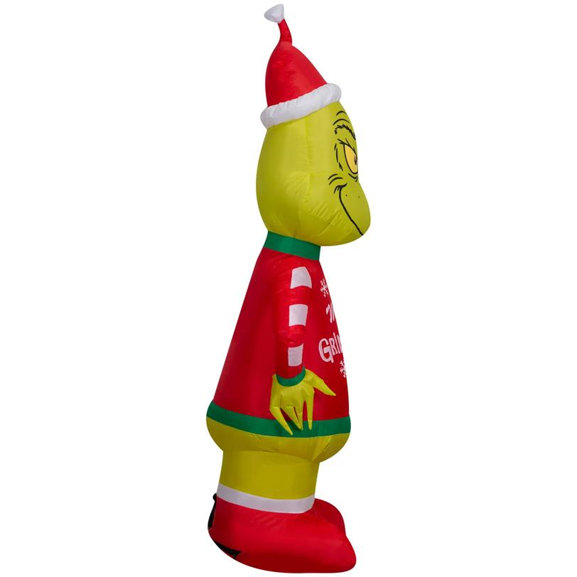 4 Ft. Airblown Blowup Inflatable Grinch with Merry Grinchmas Ugly Sweater & Built-In Lights Christmas Outdoor Yard Decoration