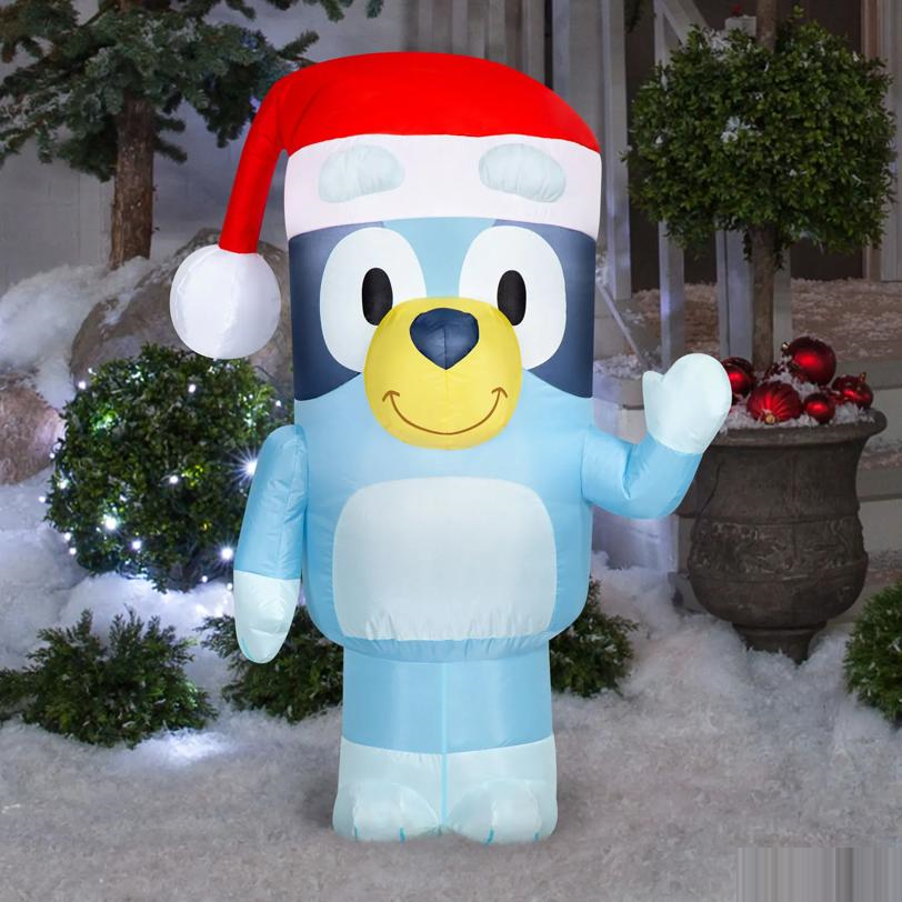 42" Airblown Inflatable Light-Up Bluey Bluey in Santa Hat Christmas Yard Decoration