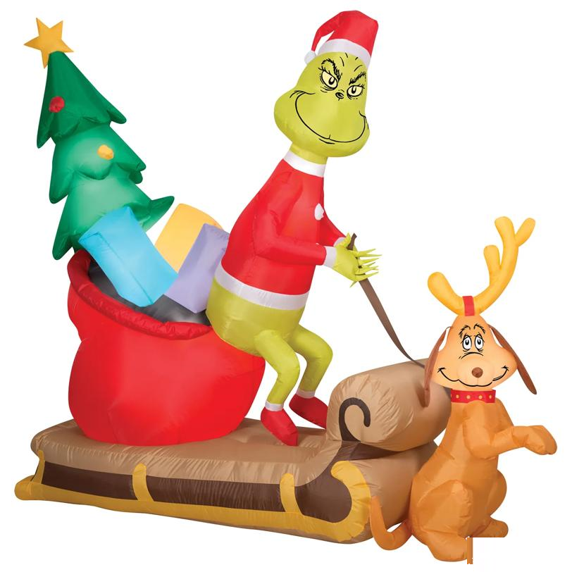 Airblown Grinch and Max With Sleigh 78" Inflatable Christmas Outdoor Yard Decor