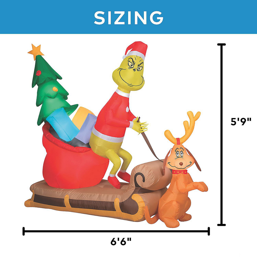 Airblown Grinch and Max With Sleigh 78" Inflatable Christmas Outdoor Yard Decor