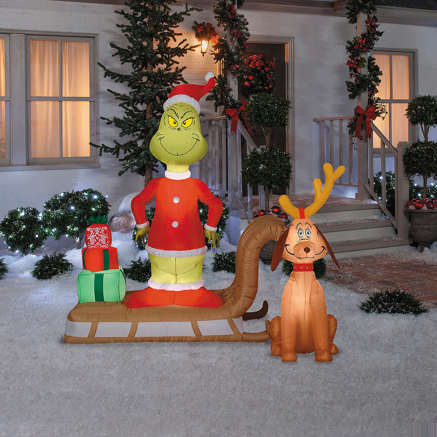 6 Ft. Airblown Inflatable Dr. Seuss How the Grinch Stole Christmas Grinch & Max with Sled Outdoor Yard Decoration