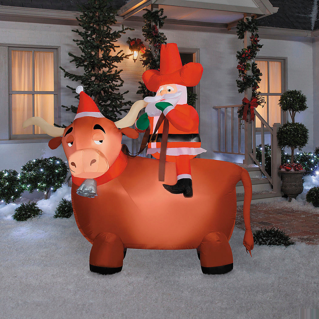 6 Ft. 6" Airblown Inflatable Cowboy Santa on a Longhorn Christmas Outdoor Yard Decoration