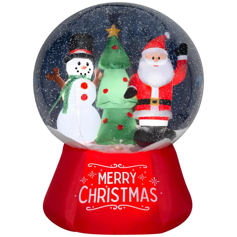 6 Ft. Airblown Santa & Snowman Snow Globe with Snow Pellets & Built-In LED Lights Christmas Outdoor Yard Decoration