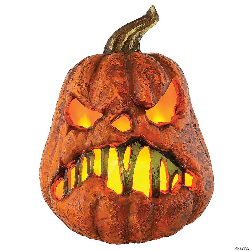 8" Rotten Flaming Pumpkin With Timer Style B Halloween Decoration