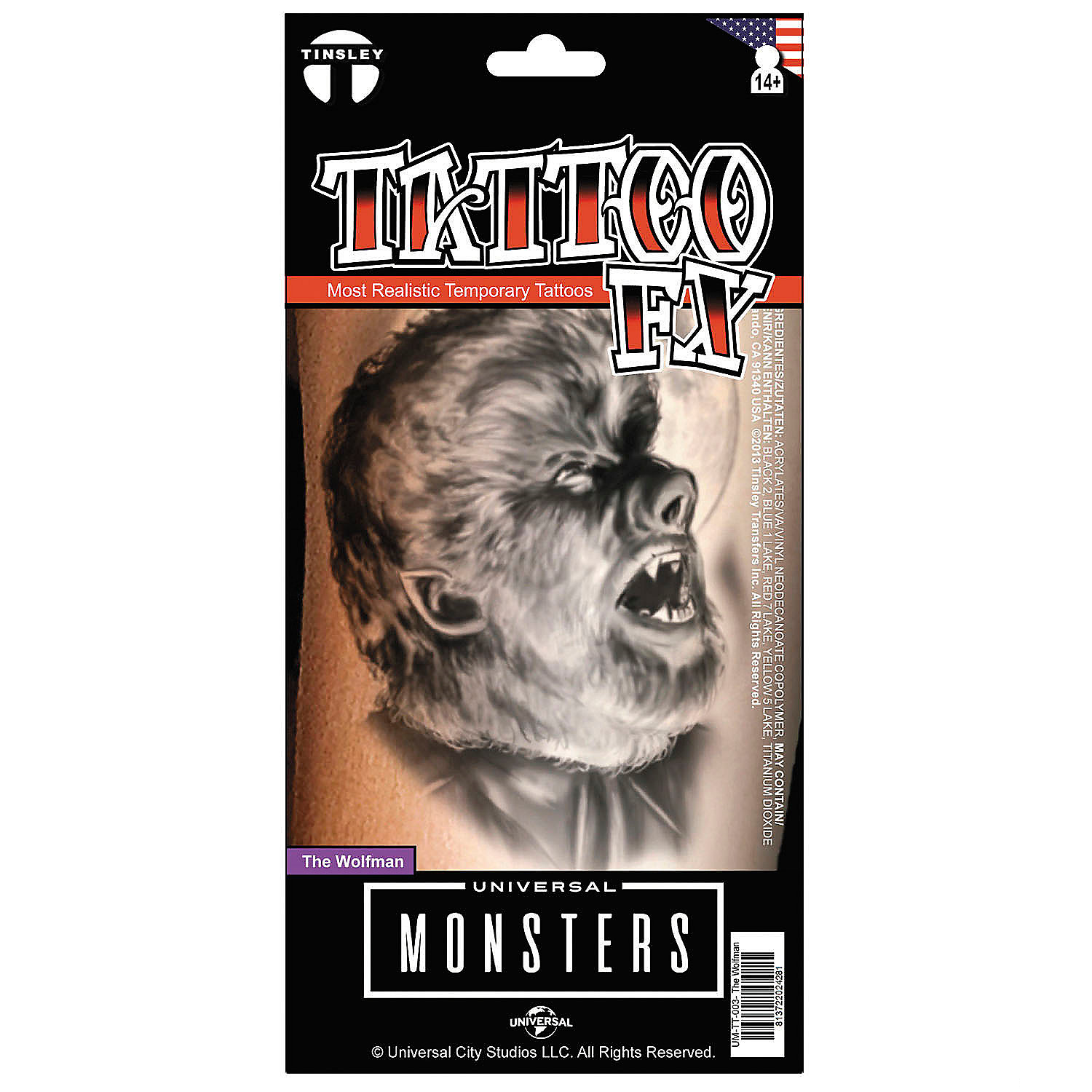 Tinsley Transfers Universal Monsters The Wolfman Temporary Tattoo