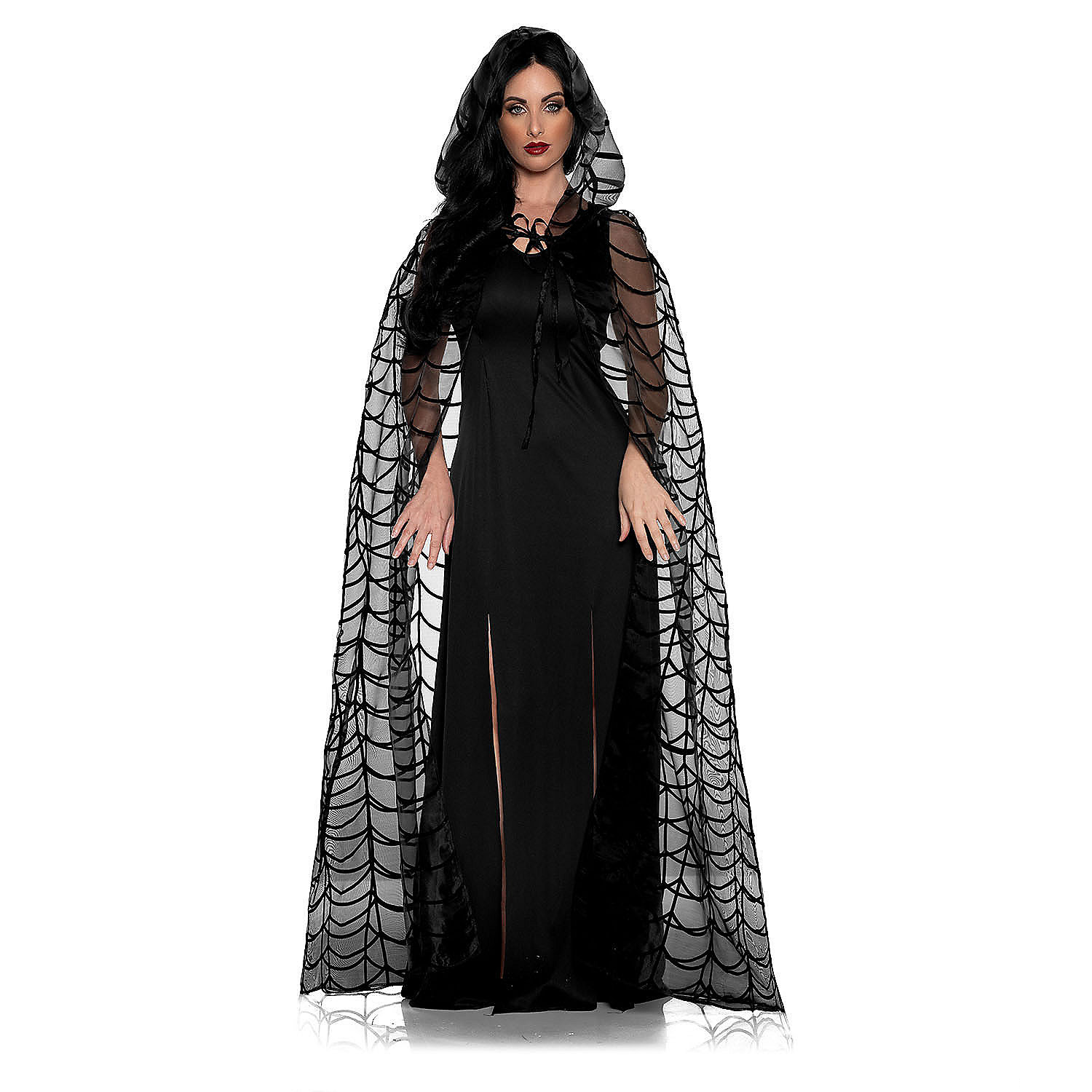 Adults Black Spider Web Hooded Cape - One Size
