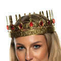 Adults Gold Plastic Crown with Red Faceted Gemstones