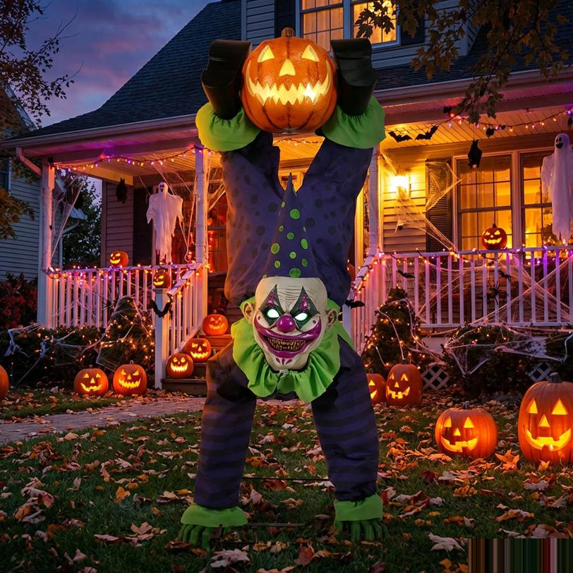 5 Ft. Animated Light-Up Upside-Down Clown with Jack-O'-Lantern Halloween Decoration