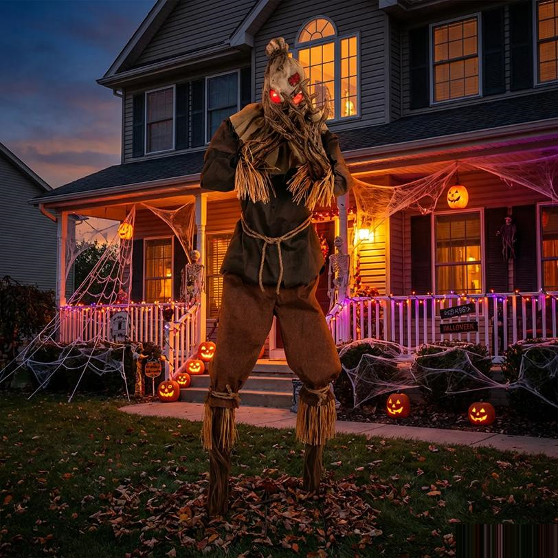 7 Ft. Animated Light-Up Grim Stalker Scarecrow Halloween Decoration
