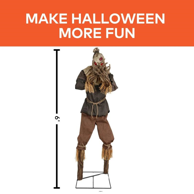 7 Ft. Animated Light-Up Grim Stalker Scarecrow Halloween Decoration