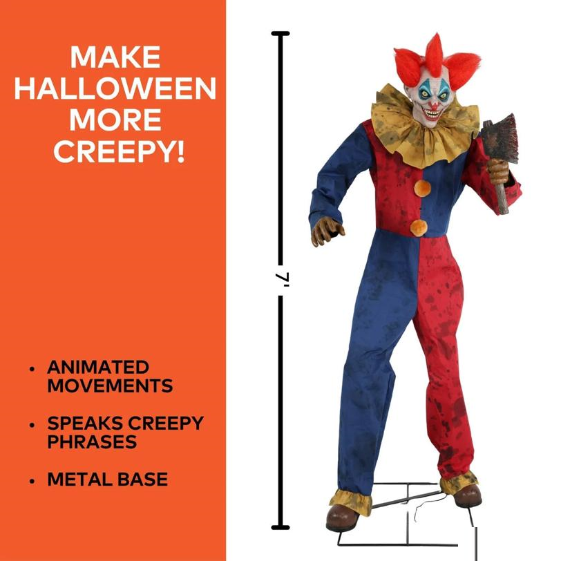 7 Ft. 3" Animated The Axe-Wielding Clown Halloween Decoration